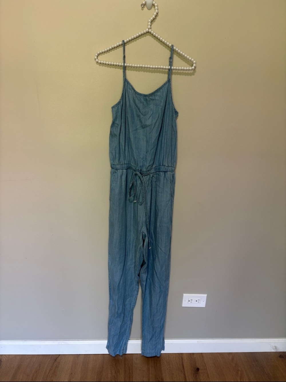 Ci Sono Light Blue Chambray Tie-Waist Jumpsuit